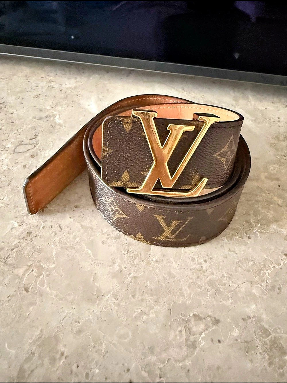 Louis Vuitton LV Initiales 40mm Reversible Belt Monogram Canvas, Brown, 85/34
